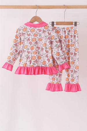 Pink milk cookie bamboo ruffle pajama set