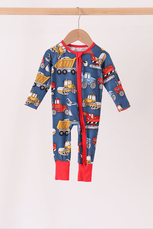 Navy tractor print bamboo romper