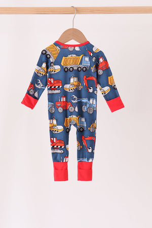 Navy tractor print bamboo romper