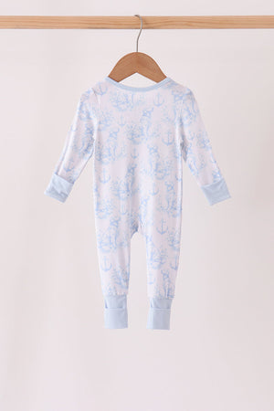 Blue dog bamboo zipper romper
