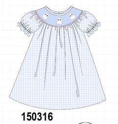 Blue ghost embroidery gingham dress