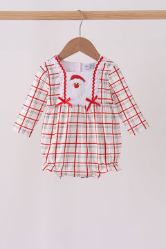 Red Plaid Santa Smocked Bow Bubble
