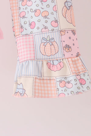 Pink pumpkin embroidery ruffle pants set