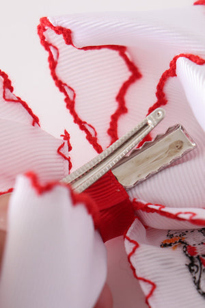 Red goose embroidery crochet edge hair bow