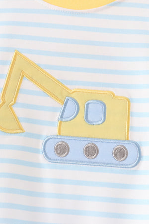 Blue Excavator Applique Stripe Romper