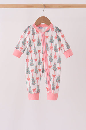 Pink Christmas Tree Bow Romper