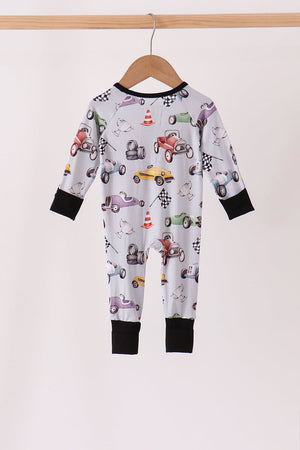 Black Racing Zip Bamboo Romper