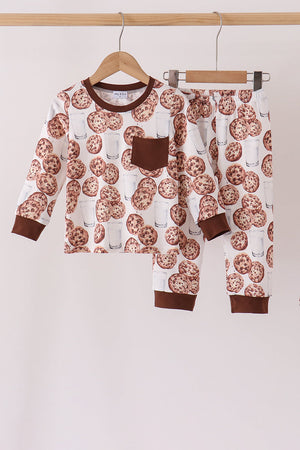 Brown Milk Cookie Print Pants Set