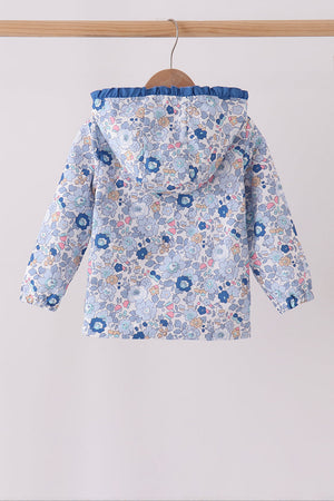 Blue Floral Ruffle Raincoat