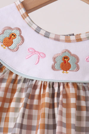 Khaki Turkey Bow Embroidery Pants Set