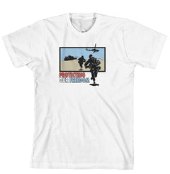 T-Shirt - Protecting Our Freedom-Soldiers, Tanks, helicopters in desert (170-0045-000)