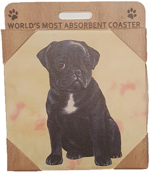 E&S Imports Ceramic Pet Coasters - Pug (Black) (250-32)