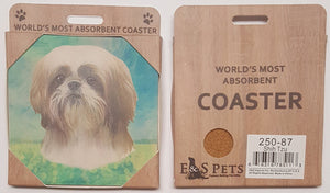 E&S Imports Ceramic Pet Coasters - Shih Tzu (Tan & White) (250-87)
