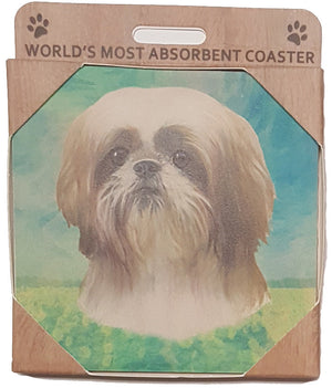 E&S Imports Ceramic Pet Coasters - Shih Tzu (Tan & White) (250-87)