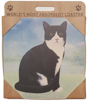 E&S Imports Ceramic Pet Coasters - Black & White Cat (251-3)