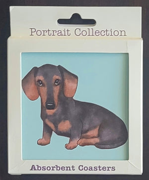 Purple Turtle Gifts Portrait Collection Absorbent Coaster-Dachshund Black