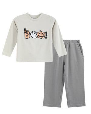 Gray Boo Applique Shirt and Pants Set
