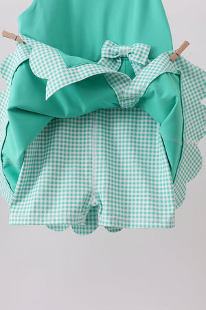 Green scalloped bow active dress