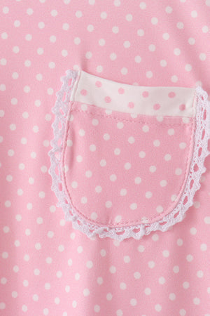 Pink polka dot pocket ruffle pants set