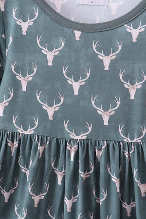 Premium forest reindeer print bamboo dress