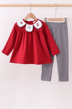 Premium Maroon Alabama elephant football embroidery gingham pants set
