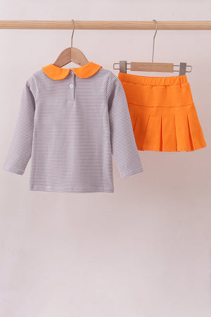 Premium Orange Tennessee stripe football embroidery skorts set