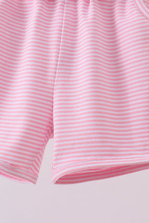 Premium Pink&white stripe bow shorts