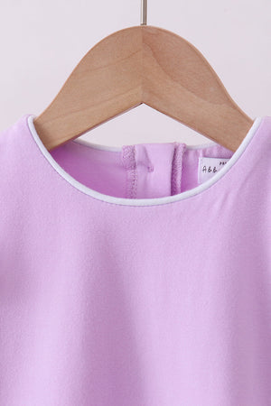 Purple flutter sleeve scalloped top
