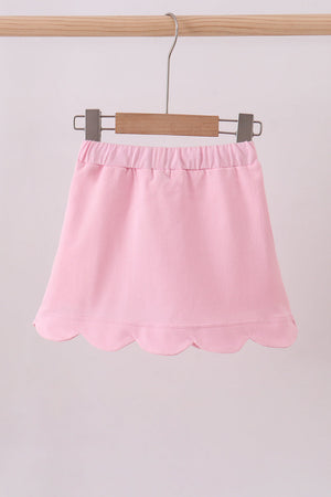 Pink scallop hem bow skort