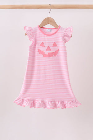 Pink stripe Smirk face applique dress