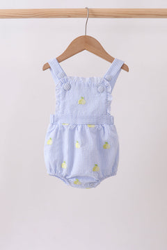Blue stripe seersucker lemon embroidery ruffle bubble