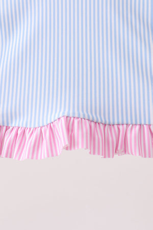 Blue stripe ruffle rashguard set