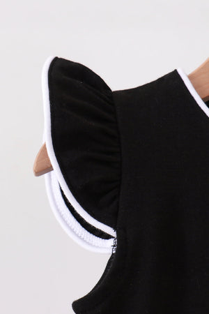 Black flutter sleeve scalloped top