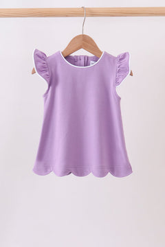 Dark purple flutter sleeve scalloped top