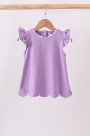 Dark purple flutter sleeve scalloped top
