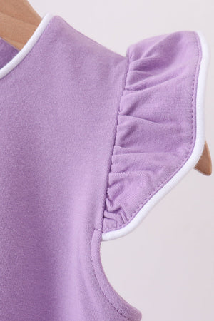 Dark purple flutter sleeve scalloped top