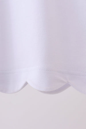 Snow white flutter sleeve scalloped top