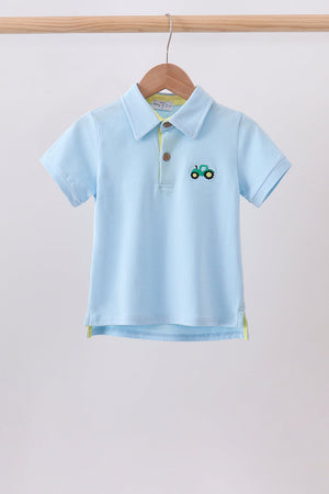 Blue Tractor Embroidered Polo
