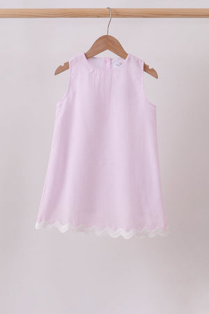 Pink Seersucker Stripe Scalloped Dress