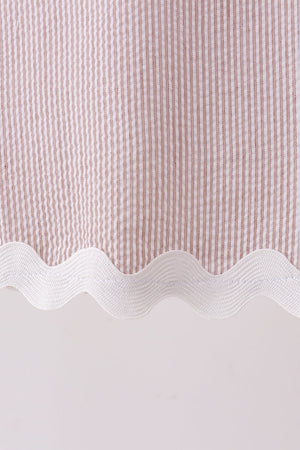 Khaki Seersucker Stripe Scalloped Dress