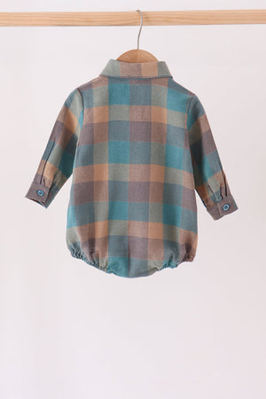 Teal Plaid Button Down Bubble