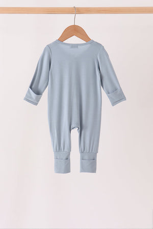 Blue zipper bamboo romper