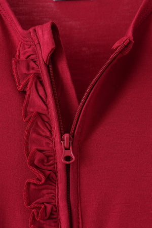 Burgundy ruffle zipper bamboo anti-slip romper