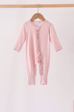 Pink ruffle zipper bamboo romper