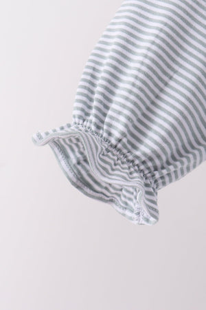 Sage turkey embroidery stripe top