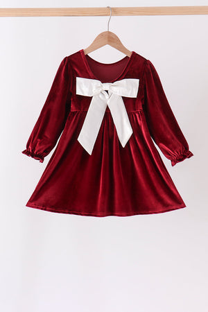 Maroon velvet bow dress