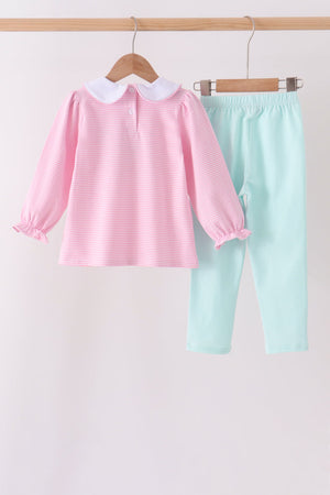 Pink turkey embroidery stripe pants set