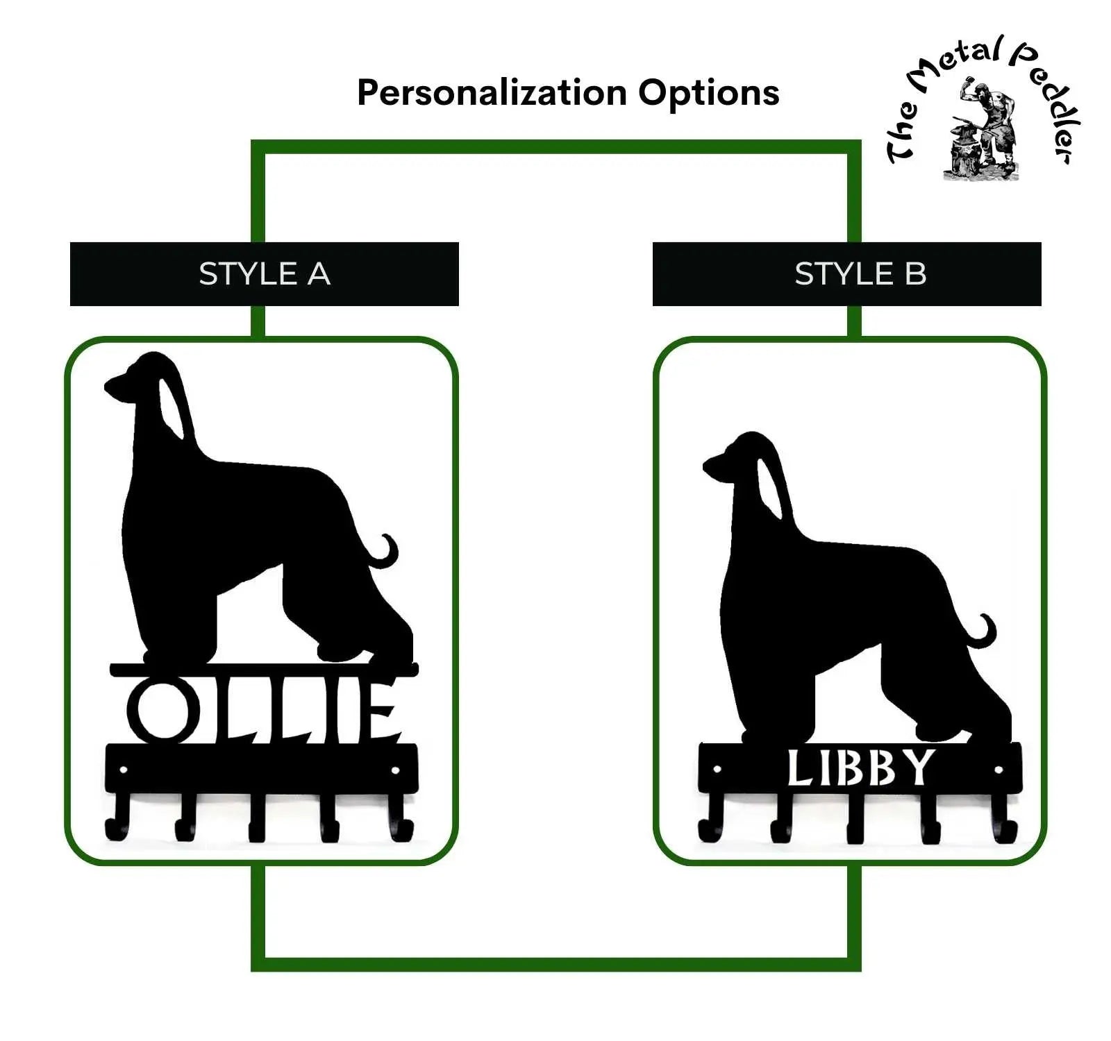 Afghan Hound Personalized Key and Leash Holder - 5 Hooks