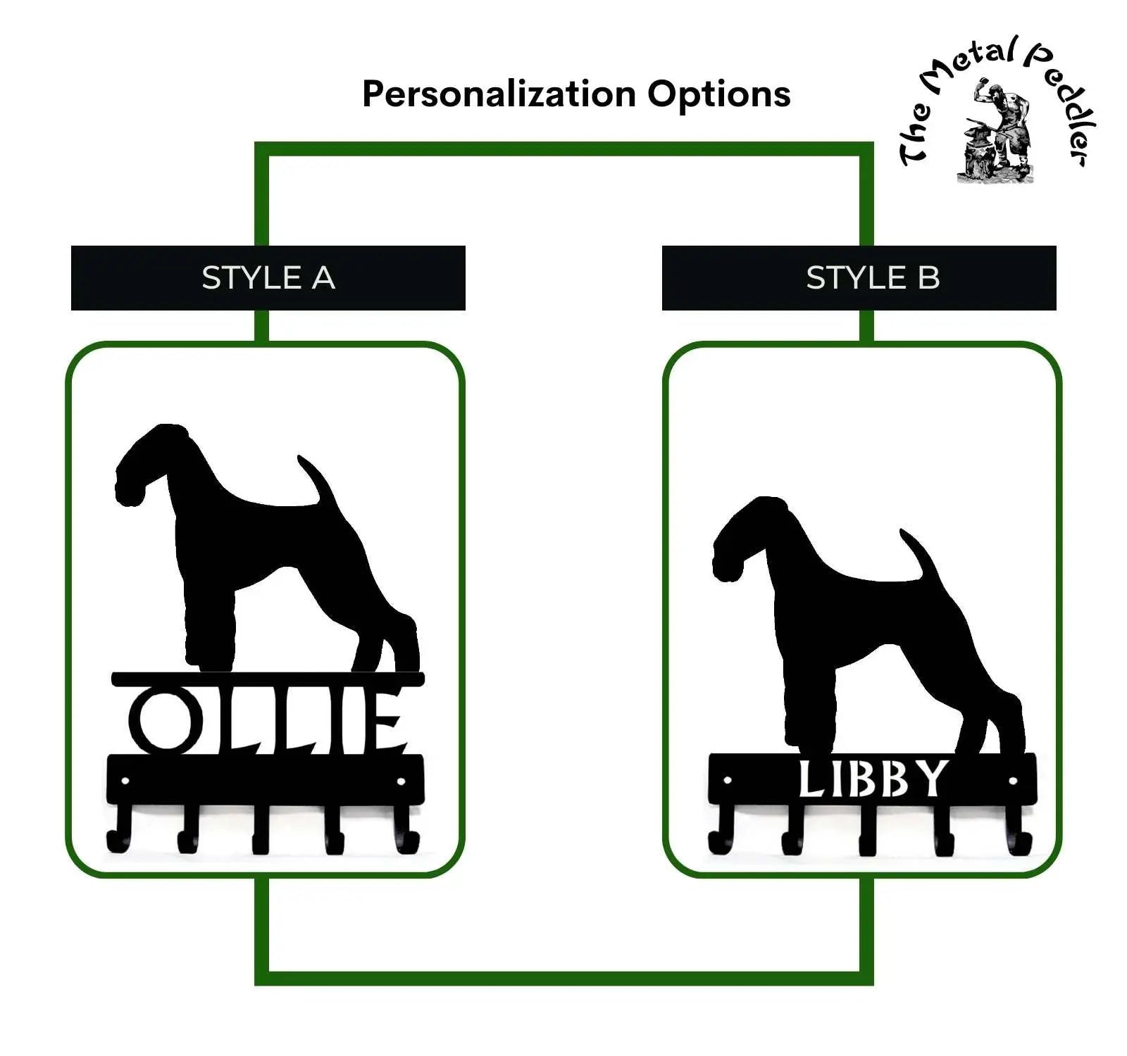 Airedale Terrier Personalized Key and Leash Holder - 5 Hooks