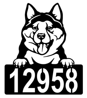 Akita Address Sign - Detailed Dog Design with Custom House Numbers